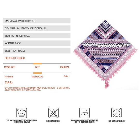 Boho Aztec Square Scarf with Tassels in Red - Picture 2 of 2